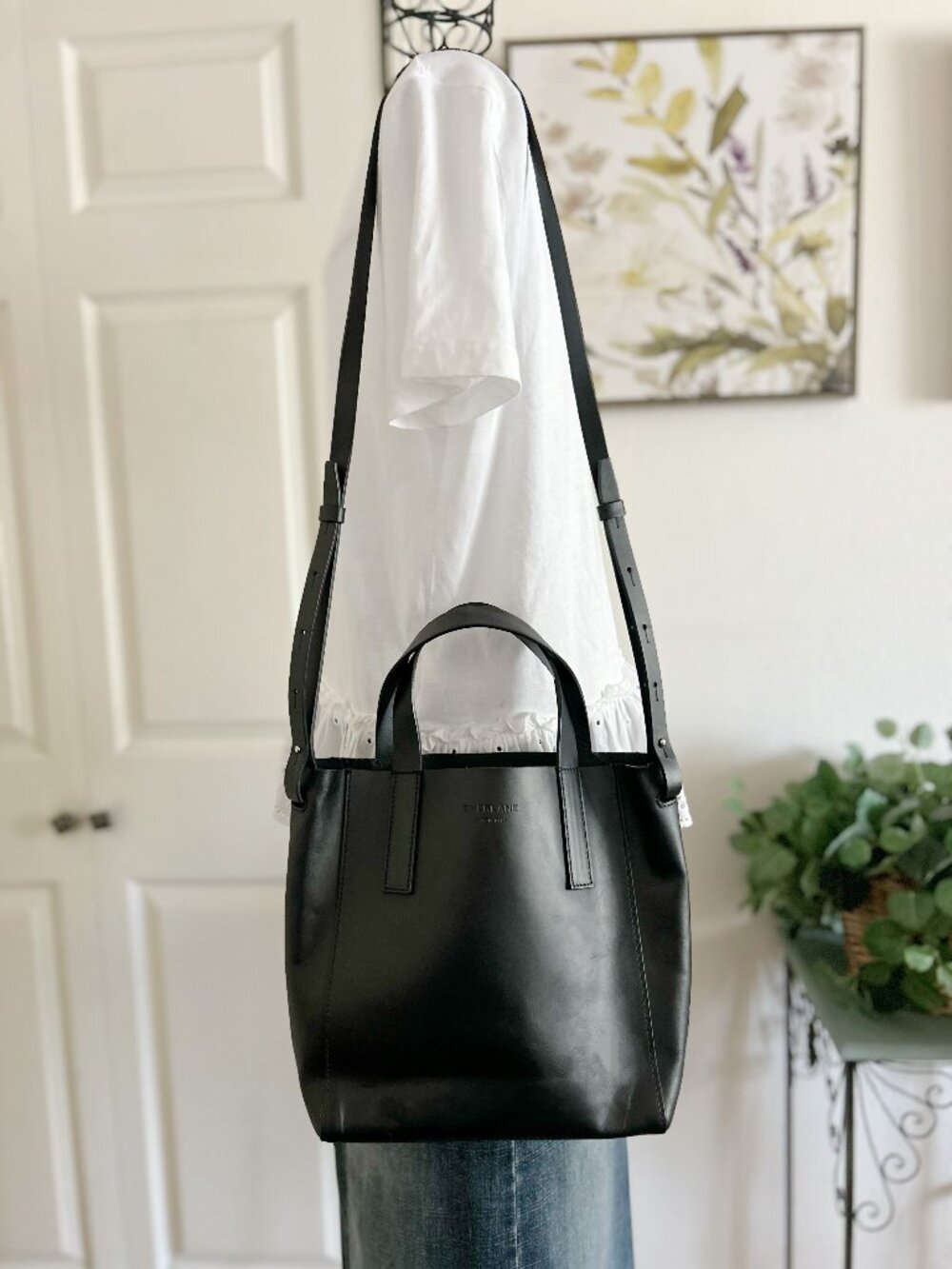 Everlane Black Leather Everyday Tote with Adjustable Strap